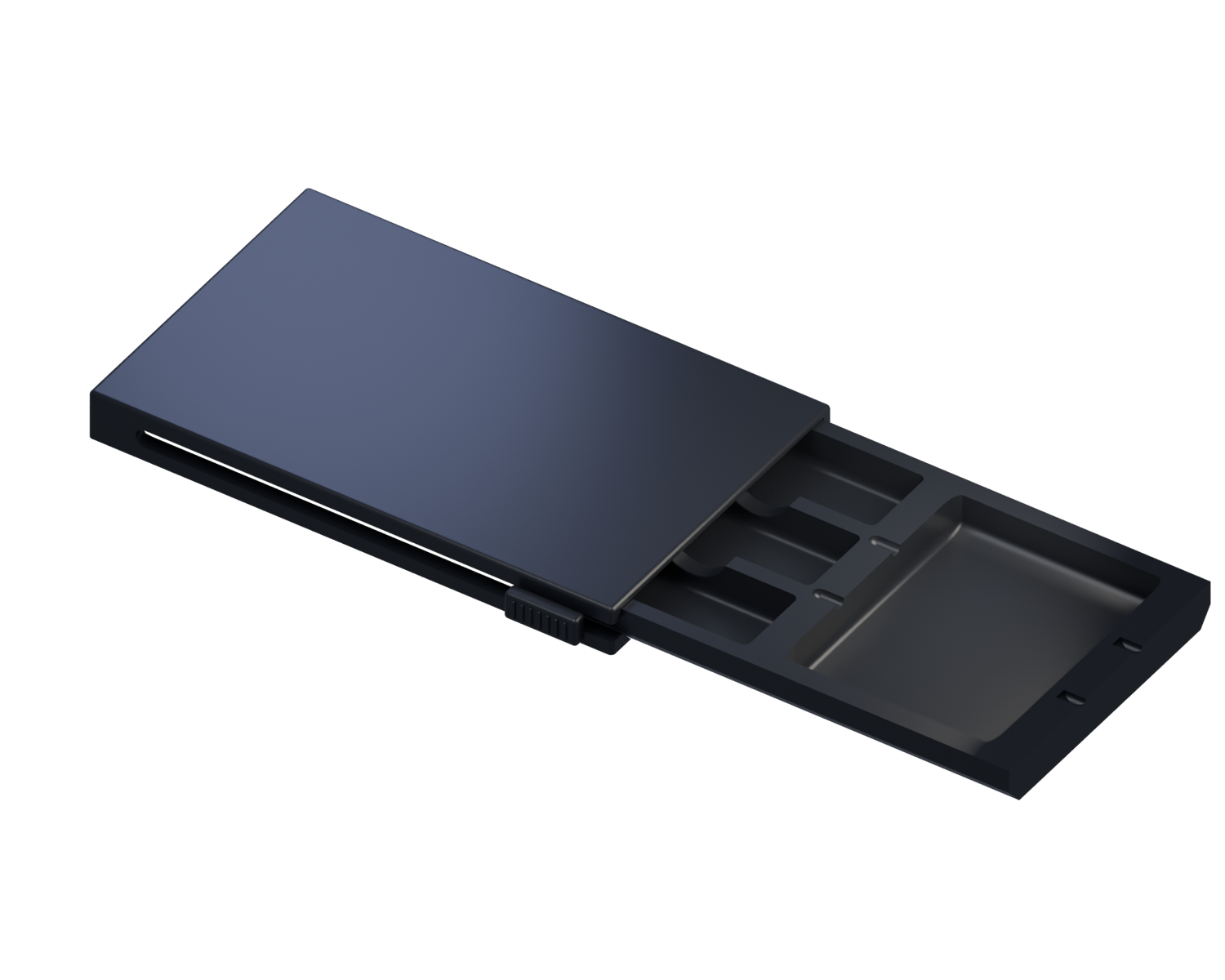 Geopende Pocket Slide met zicht op de vakjes voor pouches